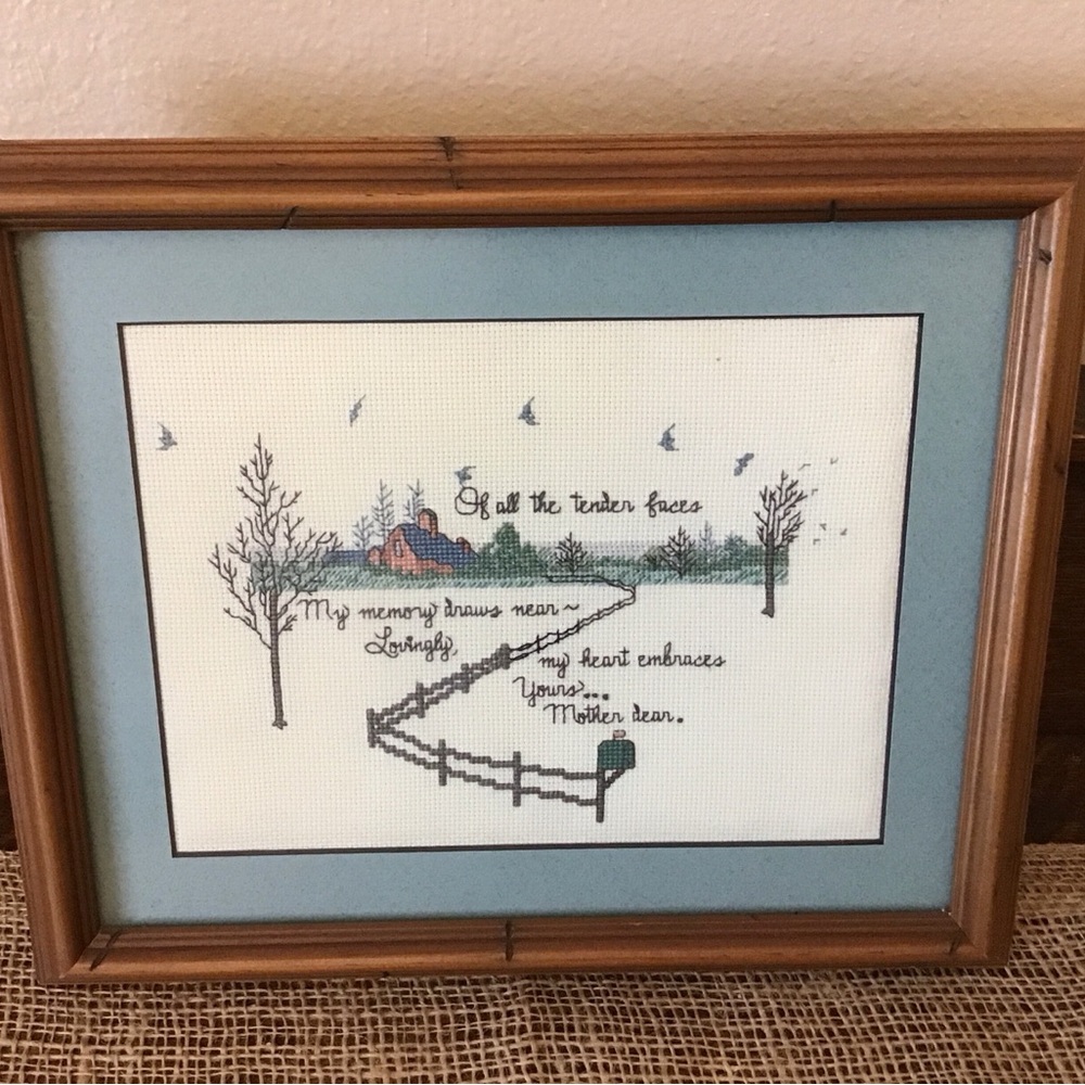 Vintage 90’s Love for Mother Framed Cross Stitch Art